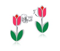 Pink Tulip Silver Ear Stud STS-3467